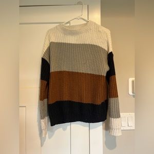 Colorblock Knit Sweater - Cream, Gray, Black, Brown